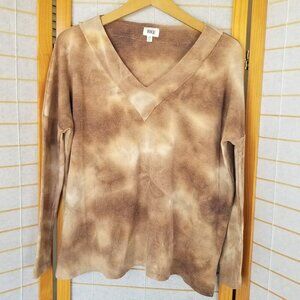 BKE Buckle Waffle Knit V-Neck Shirt Women's XS Long Sleeve Oversized Baggy